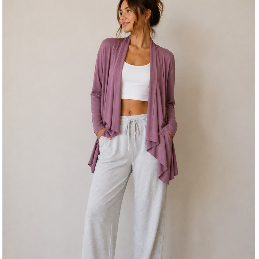 Athleta Pink Pryanama Cardigan Sweater Womens M Open Front Waterfall Casual